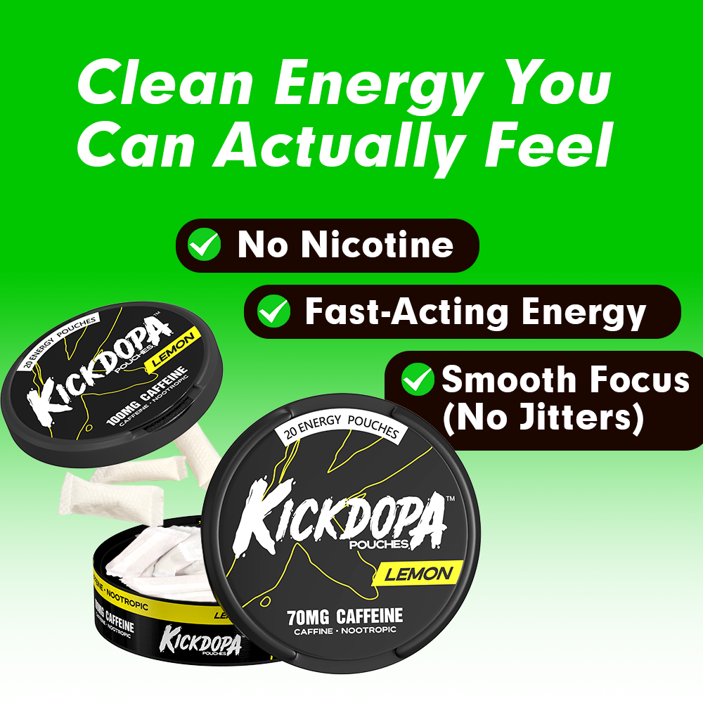 Kickdopa Caffeine Nootropic Energy Pouches — 20 Pouches/Can — 5-Can Pack