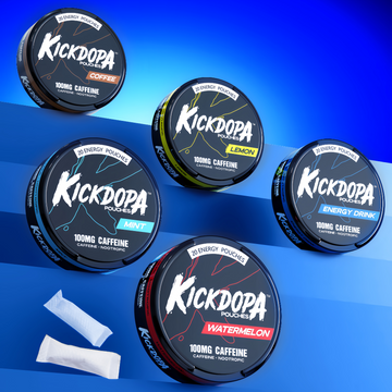 Kickdopa Caffeine Nootropic Energy Pouches — 20 Pouches/Can — 5-Can Pack